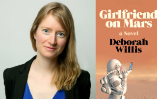Deborah Willis's headshot beside the cover of Girlfriend on Mars