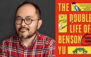 Kevin Chong's headshot beside the cover of The Double Life of Benson Yu